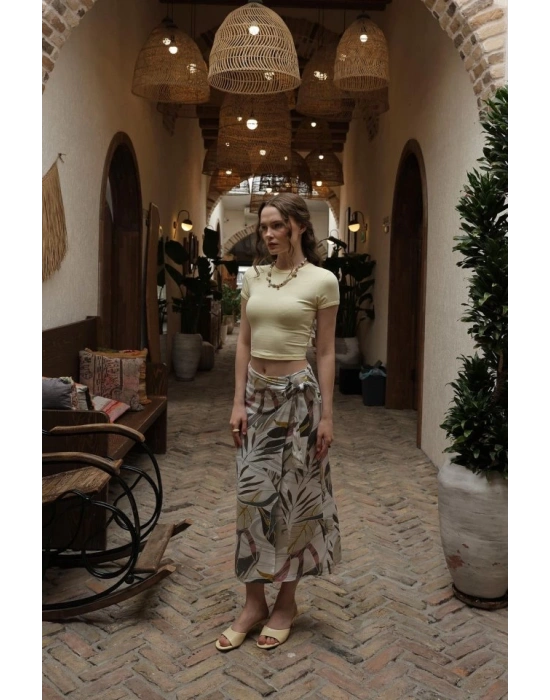 Desenli Viskon Etek  Gri