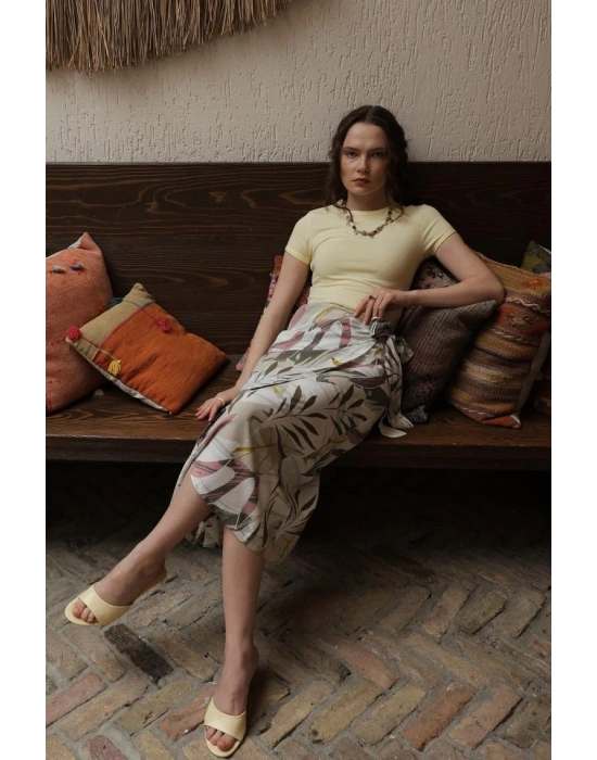 Desenli Viskon Etek  Gri