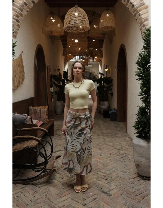 Desenli Viskon Etek  Gri