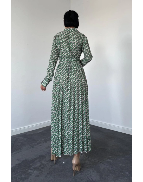 Desenli Viskon Gömlek Ve Etek Takım  Yeşil