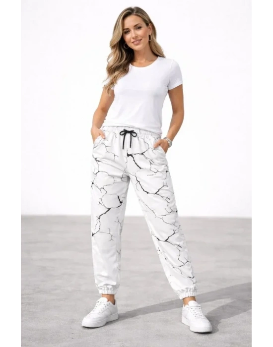 Dijital Baskılı Eşofman Altı Kışlık Üç İplik Şardonlu Kumaş astikli Paça, Cepli, Rahat Kalıp  Beyaz