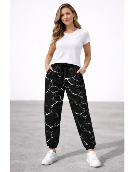 Dijital Baskılı Eşofman Altı Kışlık Üç İplik Şardonlu Kumaş astikli Paça, Cepli, Rahat Kalıp  iyah