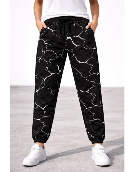 Dijital Baskılı Eşofman Altı Kışlık Üç İplik Şardonlu Kumaş astikli Paça, Cepli, Rahat Kalıp  iyah