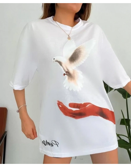 Dijital Baskılı Thirt  Beyaz