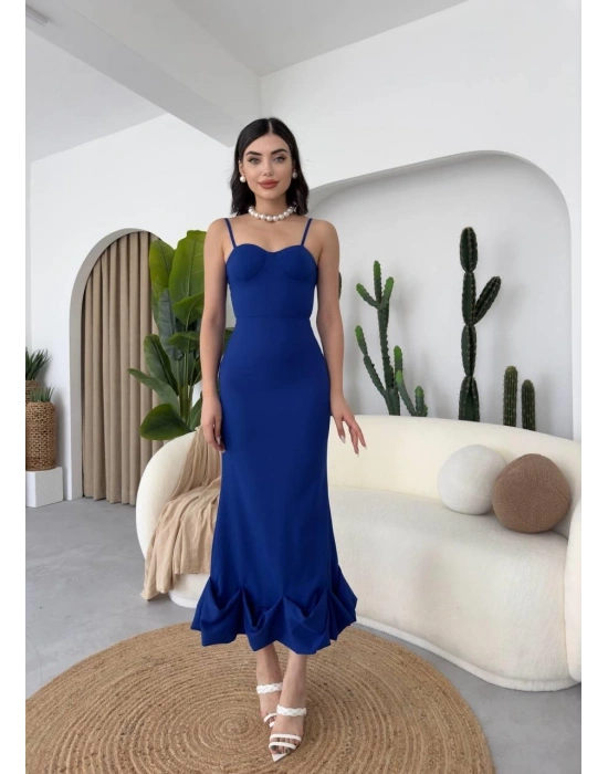 Dominic Eteği Büzgülü Midi Boy Elbise