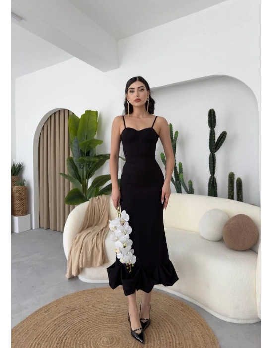 Dominic Eteği Büzgülü Midi Boy Elbise