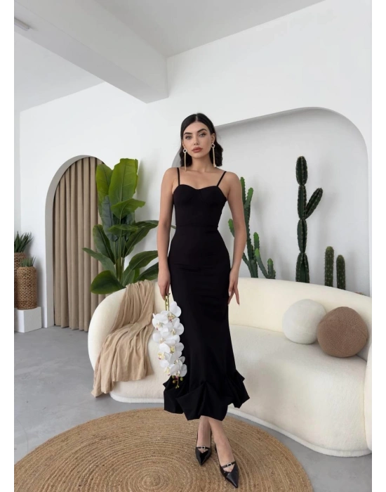 Dominic Eteği Büzgülü Midi Boy Elbise