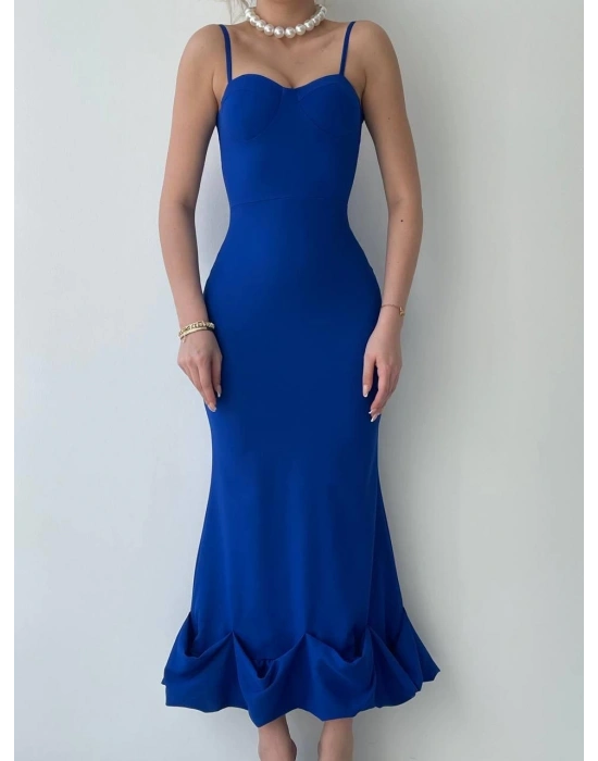 Dominic Eteği Büzgülü Midi Boy Elbise