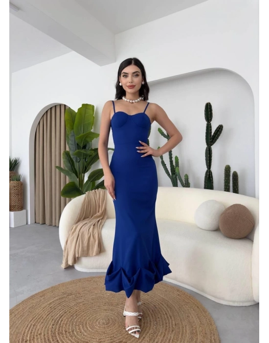 Dominic Eteği Büzgülü Midi Boy Elbise