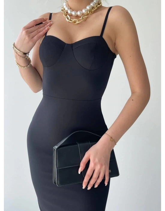 Dominic Eteği Büzgülü Midi Boy Elbise