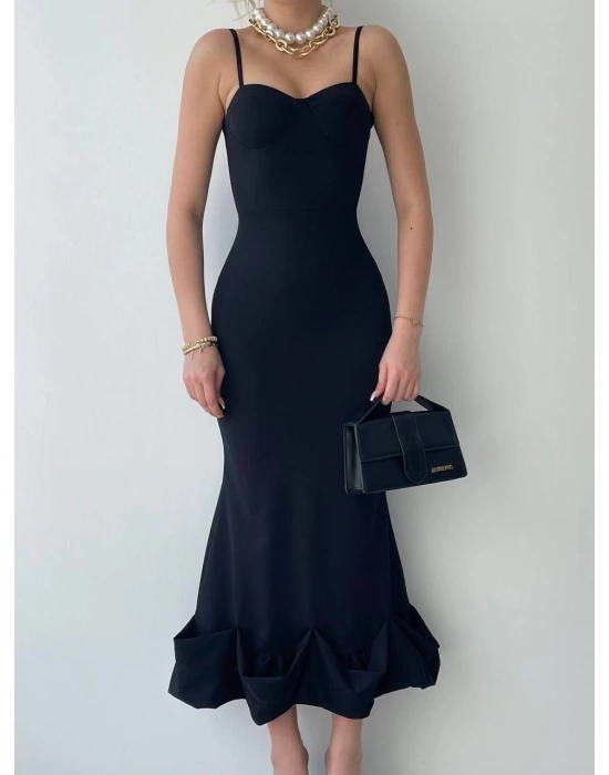 Dominic Eteği Büzgülü Midi Boy Elbise