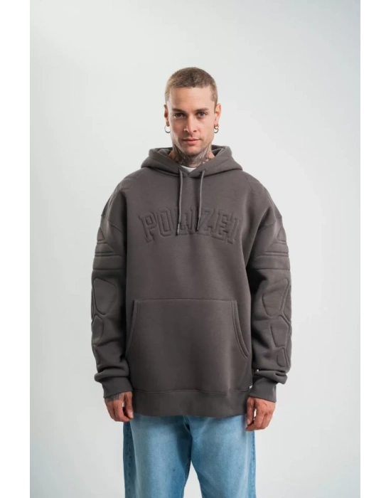 Double Oversize Kapşonlu Nakışlı weathirt  Füme