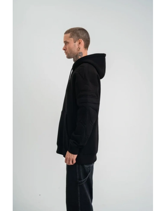 Double Oversize Kapşonlu Nakışlı weathirt  iyah