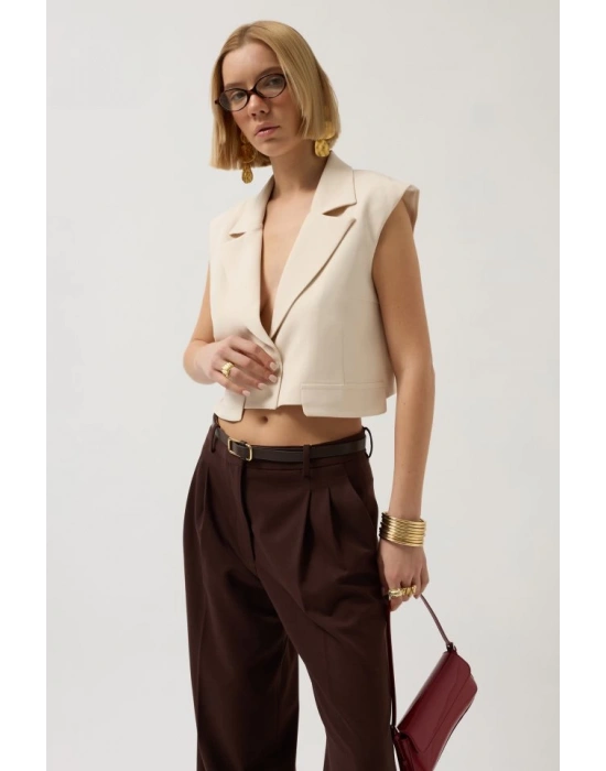 Düğme Detay Cepli Yelek