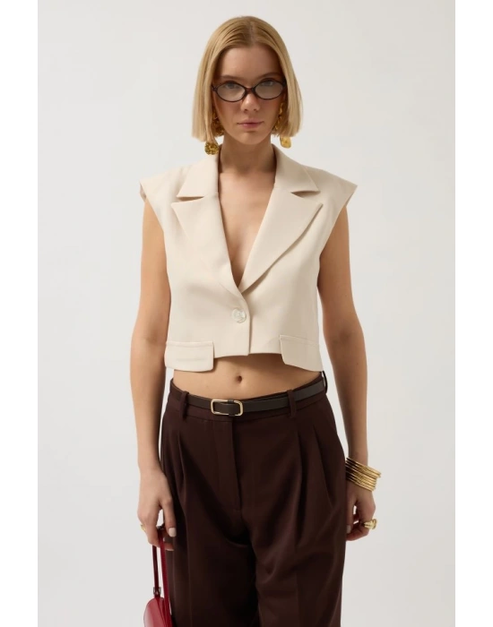 Düğme Detay Cepli Yelek