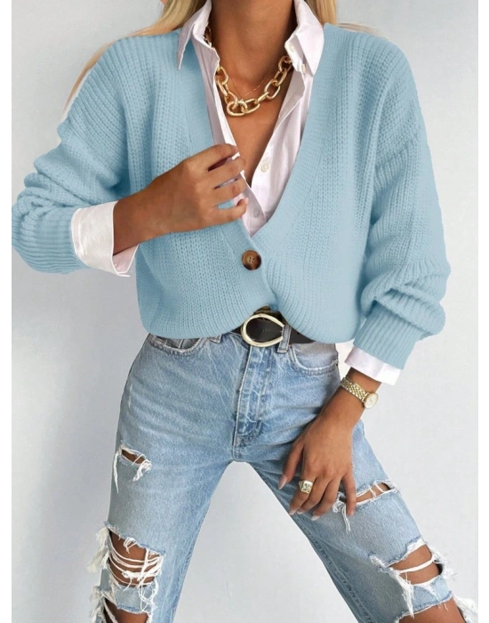 Düğme Detay Triko Bluz