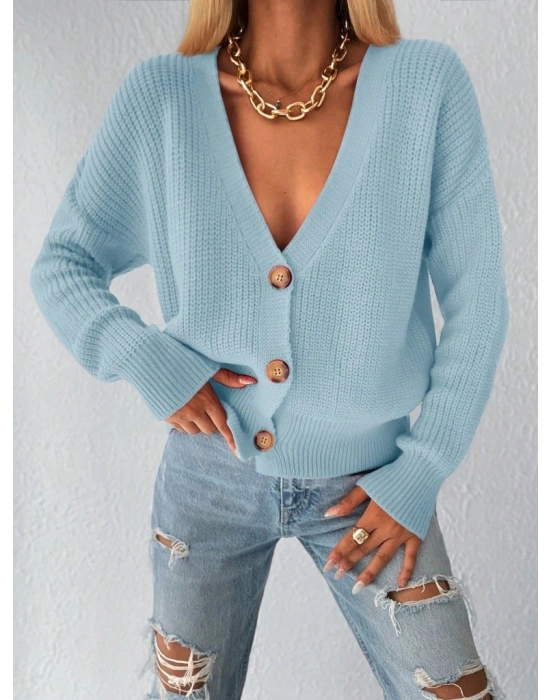 Düğme Detay Triko Bluz