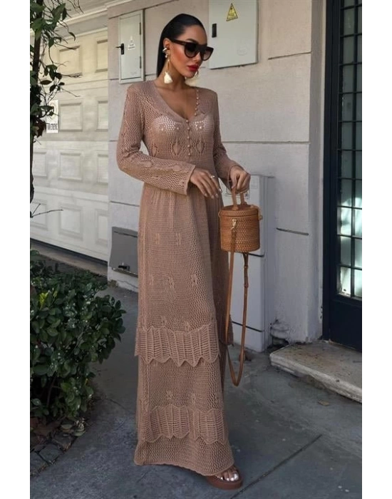 Düğme Detaylı Ve Kat Etekli Etnik Elbise 2859