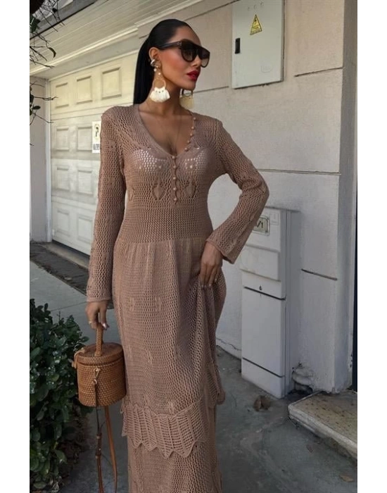 Düğme Detaylı Ve Kat Etekli Etnik Elbise 2859