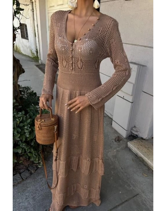 Düğme Detaylı Ve Kat Etekli Etnik Elbise 2859