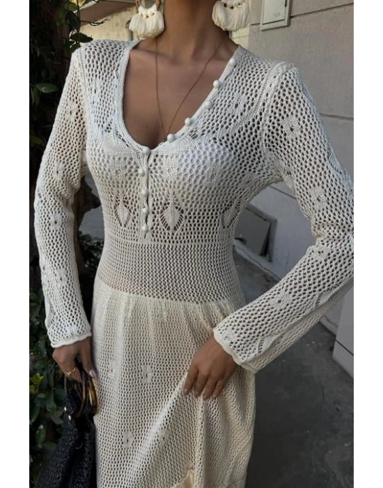 Düğme Detaylı Ve Kat Etekli Etnik Elbise 2859