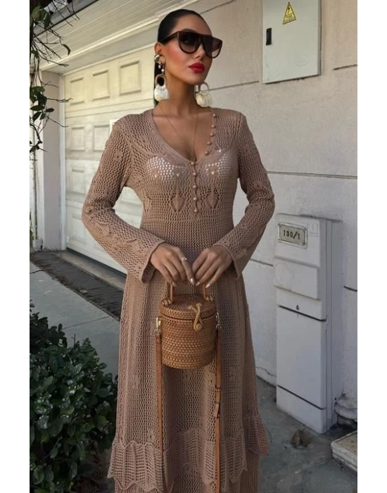 Düğme Detaylı Ve Kat Etekli Etnik Elbise 2859