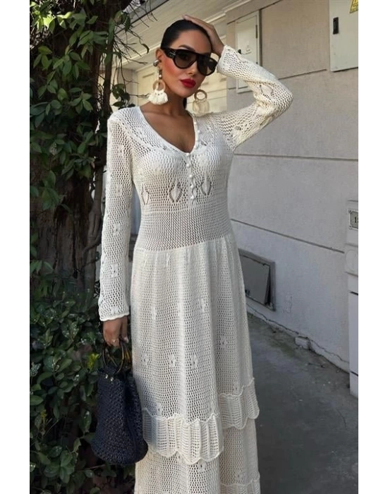 Düğme Detaylı Ve Kat Etekli Etnik Elbise 2859