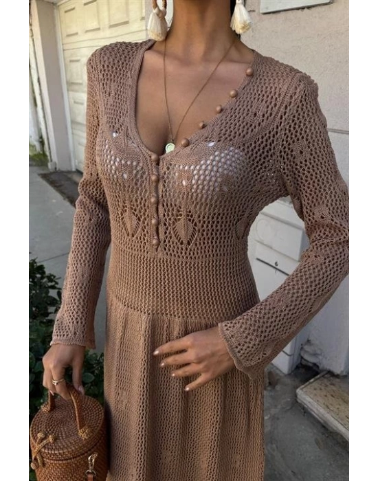 Düğme Detaylı Ve Kat Etekli Etnik Elbise 2859