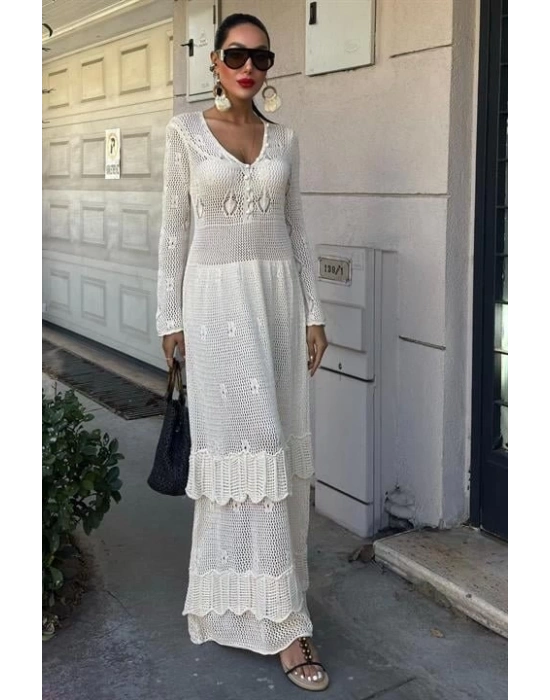 Düğme Detaylı Ve Kat Etekli Etnik Elbise 2859