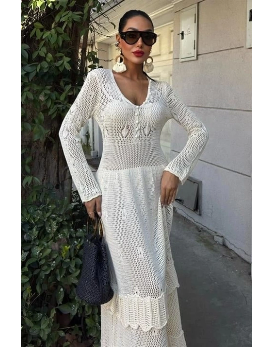 Düğme Detaylı Ve Kat Etekli Etnik Elbise 2859