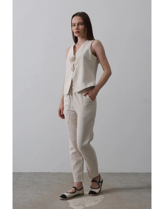 Düğme Detaylı Yelek  Krem