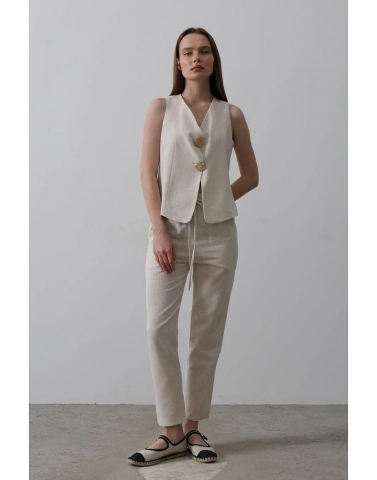 Düğme Detaylı Yelek  Krem