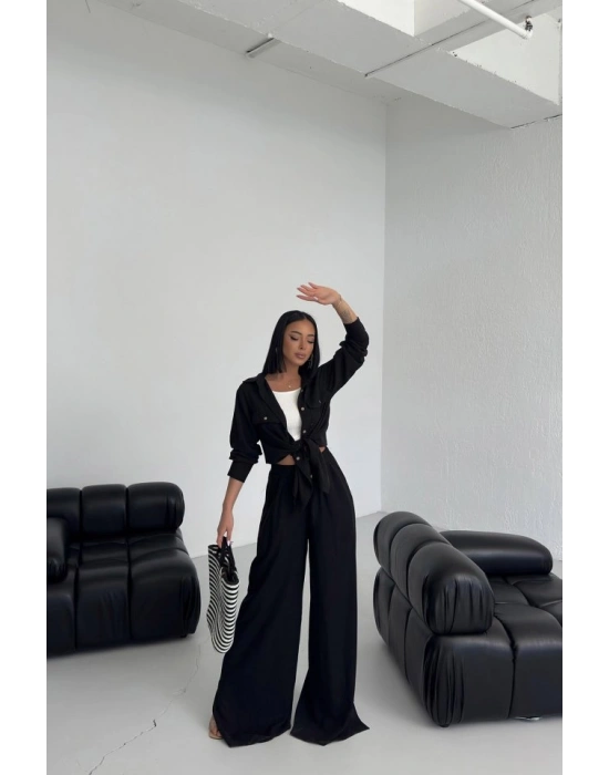 Düğmeli̇ Cepli̇ Keten İki̇li̇ Takim