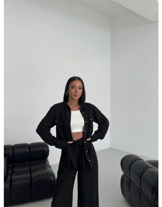 Düğmeli̇ Cepli̇ Keten İki̇li̇ Takim