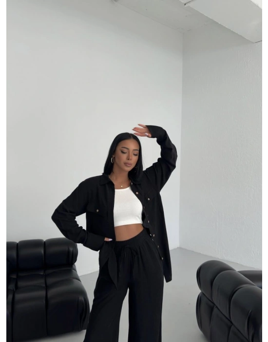 Düğmeli̇ Cepli̇ Keten İki̇li̇ Takim