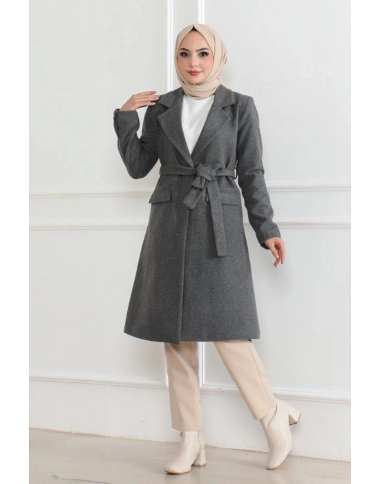 Düğmeli İçi Astarlı Kaşmir Kaşe Kaban  Boyalı Gri