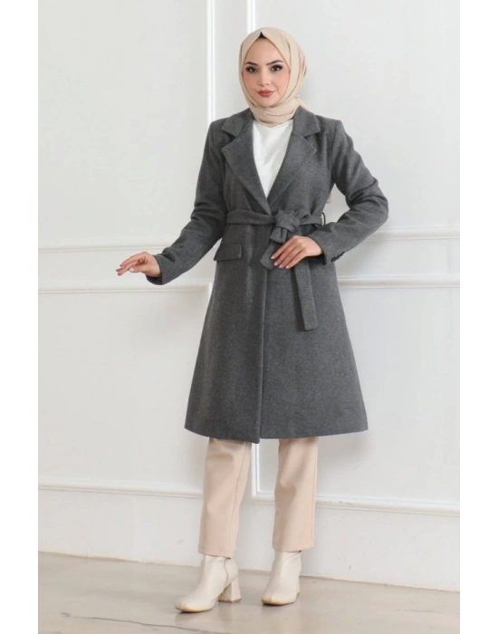 Düğmeli İçi Astarlı Kaşmir Kaşe Kaban  Boyalı Gri