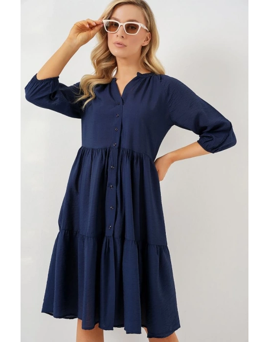 Düğmeli Kısa Kol Elbise 2559  Lacivert
