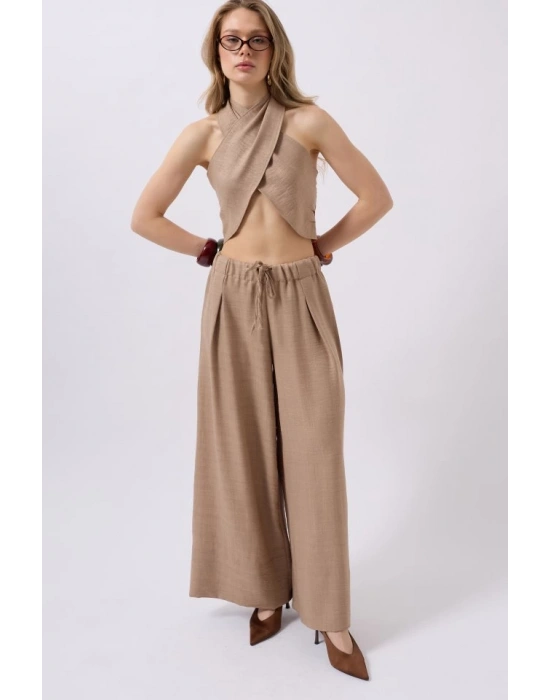 Düşük Bel Oversize Keten Pantolon