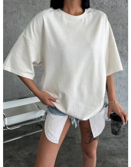 Düz Biskilet Yaka  Tshirt  Beyaz