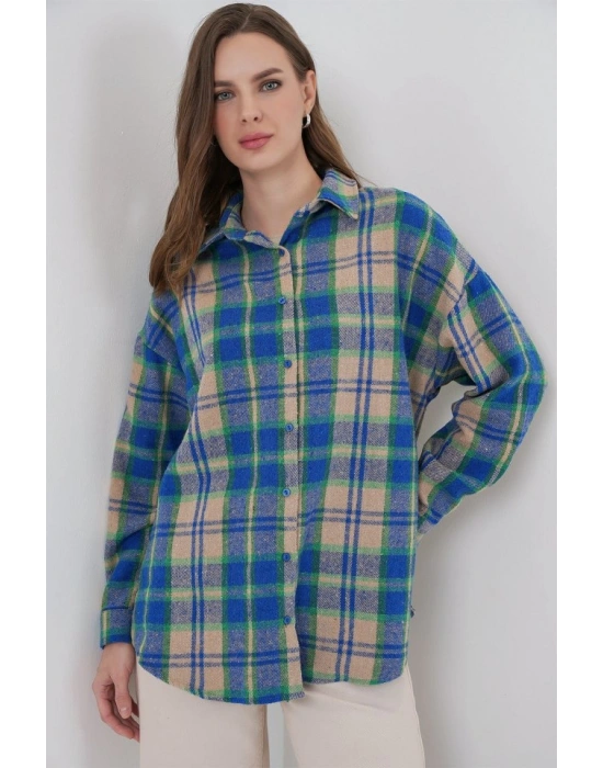 Ekose Desen Oversize Oduncu Gömlek 54 Mavi Gri