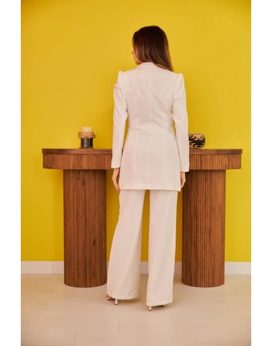 Ekru Blazer Düğmeli Ceket