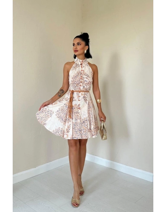 Ekru Halter Yaka Elbise