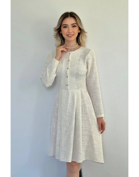 Ekru Kısa Klasik Elbise