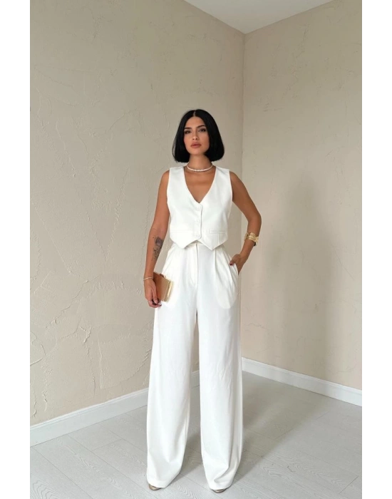 Ekru Klas Ceket Ve Yelek Ve Pantolon Takım