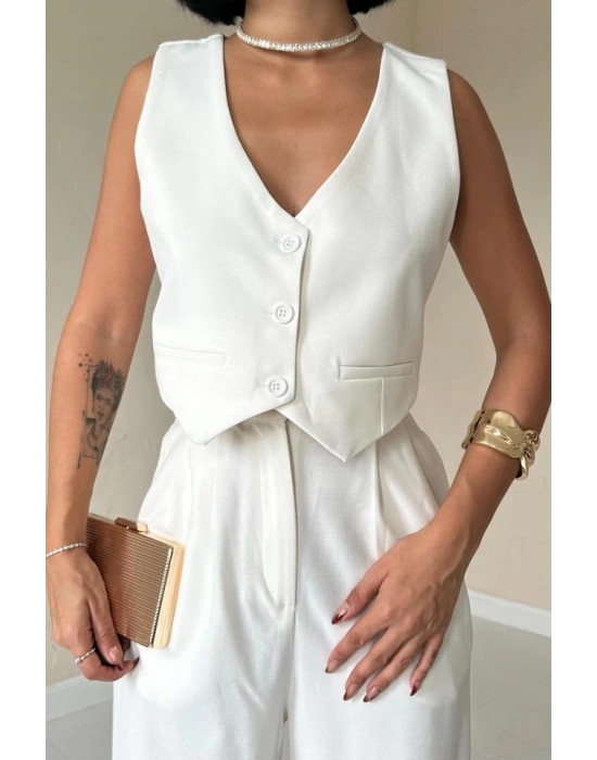 Ekru Klas Ceket Ve Yelek Ve Pantolon Takım