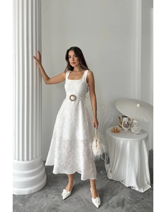 Ekru Kuplu Uzun Elbise