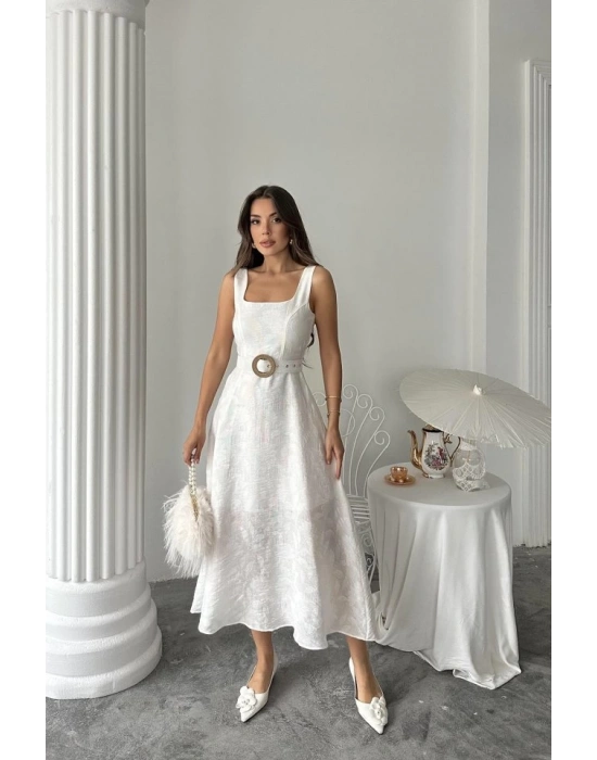 Ekru Kuplu Uzun Elbise