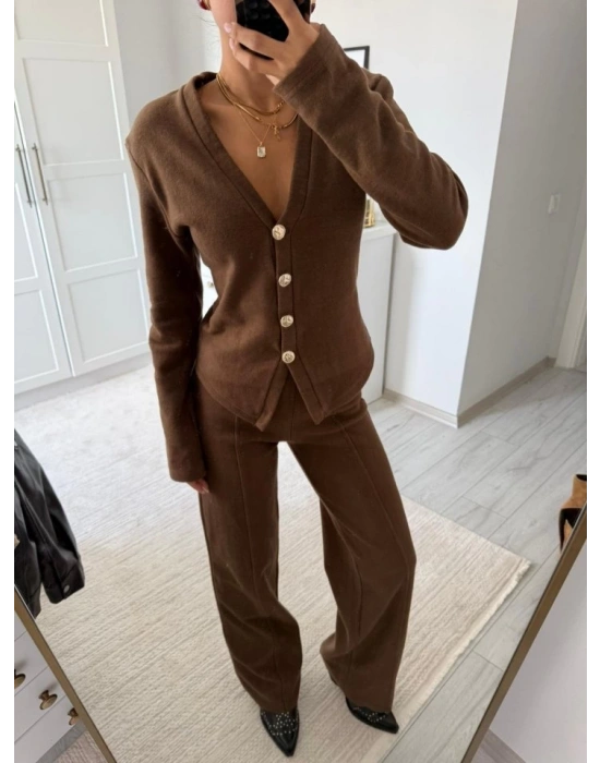 elanik Kumaş Ön Düğmeli Ceket Çımalı PantolunTakım