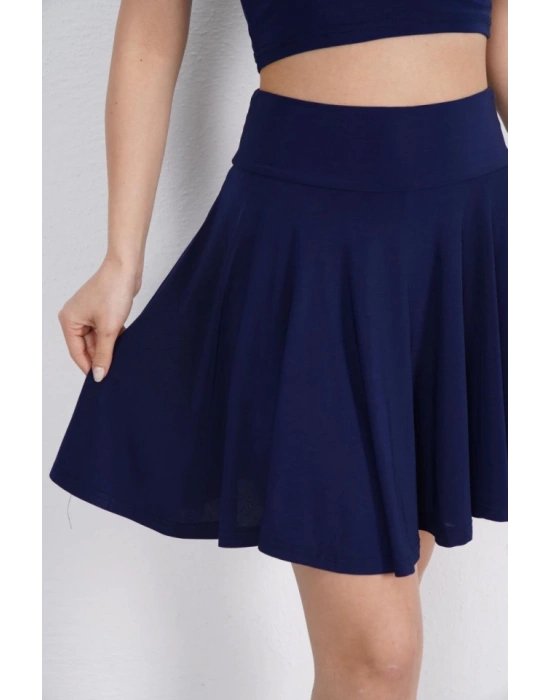 endy Kumaş Bisiklet Yaka Crop Şortlu Etek Ikili Takım  acivert